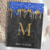 Zwart blauw Gold Glitter Drivers Lederenmonogram Planner