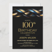 Zwart Blauw Goud 100ste Verjaardagsfeest Kaart (Voorkant)