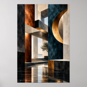 Zwart Blauw Goud Architecturale Geometrie Abstract Poster
