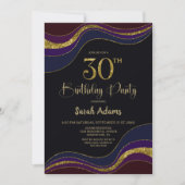 Zwart Blauw Goud Glitter 30ste Verjaardagsfeest Kaart (Voorkant)