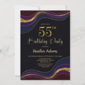 Zwart Blauw Goud Glitter 55e Verjaardagsfeest Kaart (Voorkant)