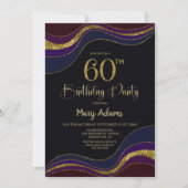 Zwart Blauw Goud Glitter 60ste Verjaardagsfeestje Kaart (Voorkant)