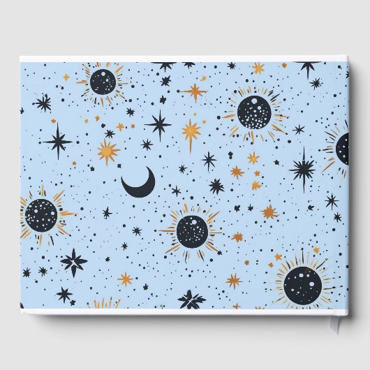 Zwart Blauw Goud Hemelse Zon Maan Sterren Bruiloft Gastenboek (Achterkant)