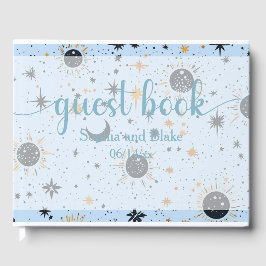 Zwart Blauw Goud Hemelse Zon Maan Sterren Bruiloft Gastenboek