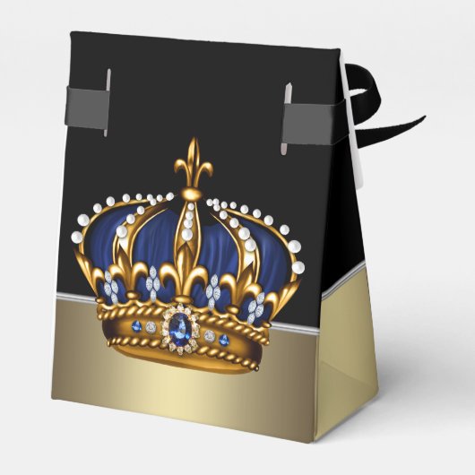 Zwart Blauw Goud Kroonprins Baby shower Bedankdoosjes (Achterkant)