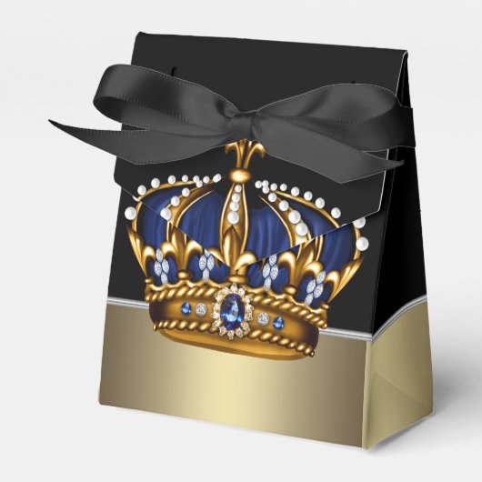Zwart Blauw Goud Kroonprins Baby shower Bedankdoosjes (Voorkant Zijde)