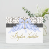 Zwart Blauw Goud Kruis Jongens Blauw Eerste Commun Kaart (Staand voorkant)