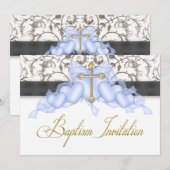 Zwart Blauw Goud Kruis Jongens Blauw Eerste Commun Kaart (Voorkant / Achterkant)