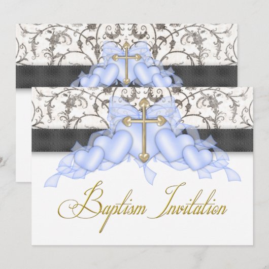 Zwart Blauw Goud Kruis Jongens Blauw Eerste Commun Kaart (Voorkant / Achterkant)