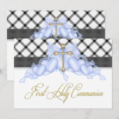 Zwart Blauw Goud Kruis Jongens Blauw Eerste Commun Kaart (Voorkant / Achterkant)