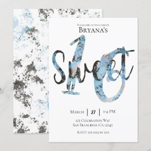 Zwart Blauw Goud Modern Sweet 16 Verjaardagsfeestj Kaart