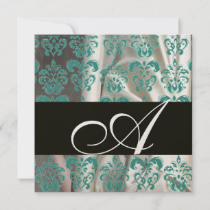 ZWART BLAUW GOUD ZIJDE DAMAST STOF MONOGRAM KAART