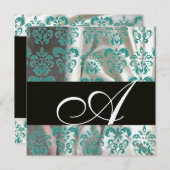 ZWART BLAUW GOUDEN ZIJDEN DAMASTEN STOF MONOGRAM KAART (Voorkant / Achterkant)