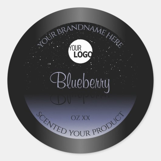 Zwart blauw gradiëntproductlabels Glitter Logo Ronde Sticker (Voorkant)