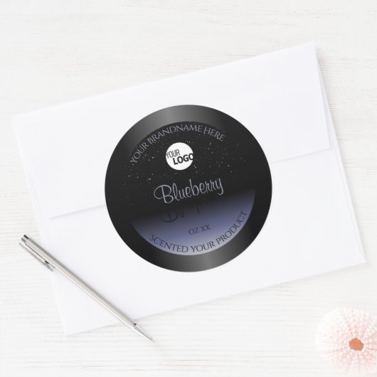 Zwart blauw gradiëntproductlabels Glitter Logo Ronde Sticker (Envelop)