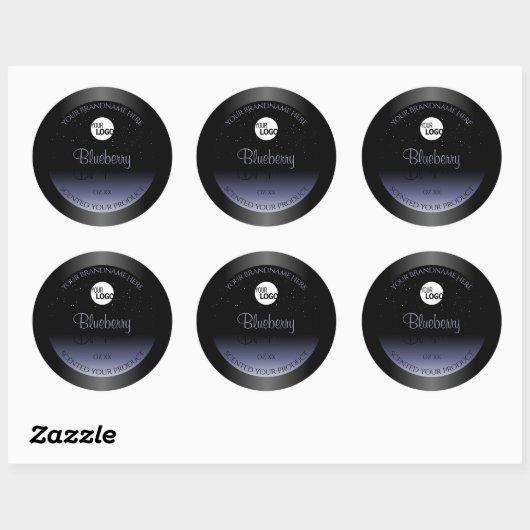 Zwart blauw gradiëntproductlabels Glitter Logo Ronde Sticker (Vel)