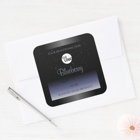 Zwart blauw gradiëntproductlabels Glitter Logo Vierkante Sticker (Envelop)