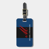 Zwart Blauw Grijs Script Custom Name Bag Label Bagagelabel (Voorkant verticaal)