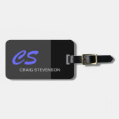 Zwart Blauw Grijs Script Custom Name Bagagelabel (Voorkant horizontaal)