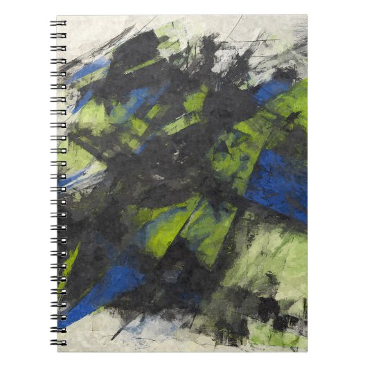 Zwart Blauw Groen Dynamisch Abstract Notitieboek (Voorkant)