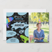 Zwart Blauw Groen Foto Water Pistool Verjaardag Kaart (Voorkant)