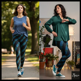 Zwart Blauw Groen Glitch Diagonale Streep Leggings