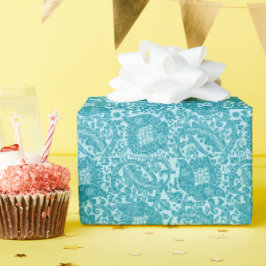 Zwart Blauw Groen Middeleeuws Uniek Bloemen Orname Cadeaupapier
