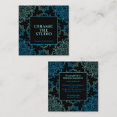 Zwart blauw groen naadloos mozaïek vierkante visitekaartje (Voorkant / Achterkant)