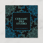 Zwart blauw groen naadloos mozaïek vierkante visitekaartje (Voorkant)