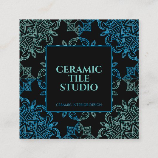 Zwart blauw groen naadloos mozaïek vierkante visitekaartje (Voorkant)