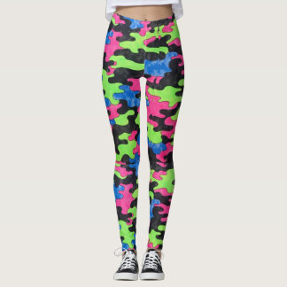 Zwart Blauw Groen Roze Camouflage Stijl Leggings