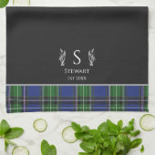 Zwart Blauw Groen Tartan Plakken Aangepaste Naam M Theedoek (Gevouwen)