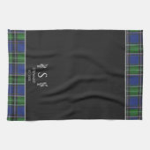 Zwart Blauw Groen Tartan Plakken Aangepaste Naam M Theedoek (Horizontaal)