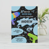 Zwart Blauw Groen Water Pistool Verjaardagsuitnodi Kaart (Staand voorkant)