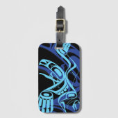 Zwart Blauw Haida Eagle Thunder Vogel Native Art Bagagelabel (Voorkant (verticaal))