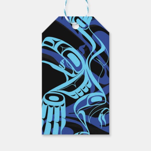 Zwart Blauw Haida Eagle Thunder Vogel Native Art Cadeaulabel (Voorkant)