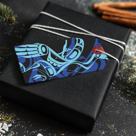 Zwart Blauw Haida Eagle Thunder Vogel Native Art Cadeaulabel