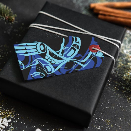 Zwart Blauw Haida Eagle Thunder Vogel Native Art Cadeaulabel