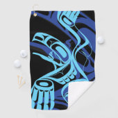 Zwart Blauw Haida Eagle Thunder Vogel Native Art Golfhanddoek (Insitu)