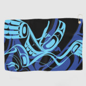 Zwart Blauw Haida Eagle Thunder Vogel Native Art Golfhanddoek (Horizontaal)