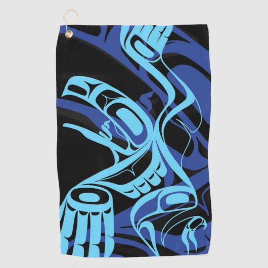 Zwart Blauw Haida Eagle Thunder Vogel Native Art Golfhanddoek (Voorkant)