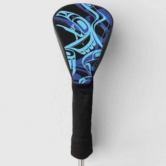 Zwart Blauw Haida Eagle Thunder Vogel Native Art Golfheadcover (Voorkant)