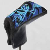 Zwart Blauw Haida Eagle Thunder Vogel Native Art Golfheadcover (3/4 voorkant)