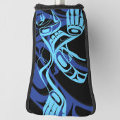 Zwart Blauw Haida Eagle Thunder Vogel Native Art Golfheadcover (Draai 90)