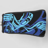 Zwart Blauw Haida Eagle Thunder Vogel Native Art Golfheadcover (Voorkant)