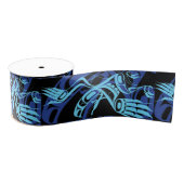 Zwart Blauw Haida Eagle Thunder Vogel Native Art Grosgrain Lint (Spoel)