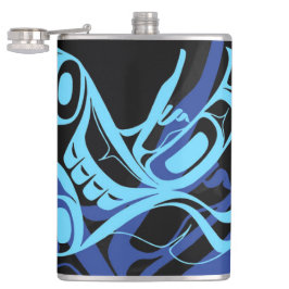 Zwart Blauw Haida Eagle Thunder Vogel Native Art Heupfles