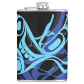 Zwart Blauw Haida Eagle Thunder Vogel Native Art Heupfles (Voorkant)