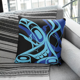 Zwart Blauw Haida Eagle Thunder Vogel Native Art Kussen