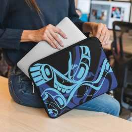 Zwart Blauw Haida Eagle Thunder Vogel Native Art Laptop Sleeve